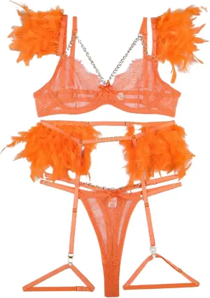 Women Sexy Lingerie Sexy Lace Pajamas Hot Feather Lace Splicing Metal Chain Sexy Slim Lingerie for Women