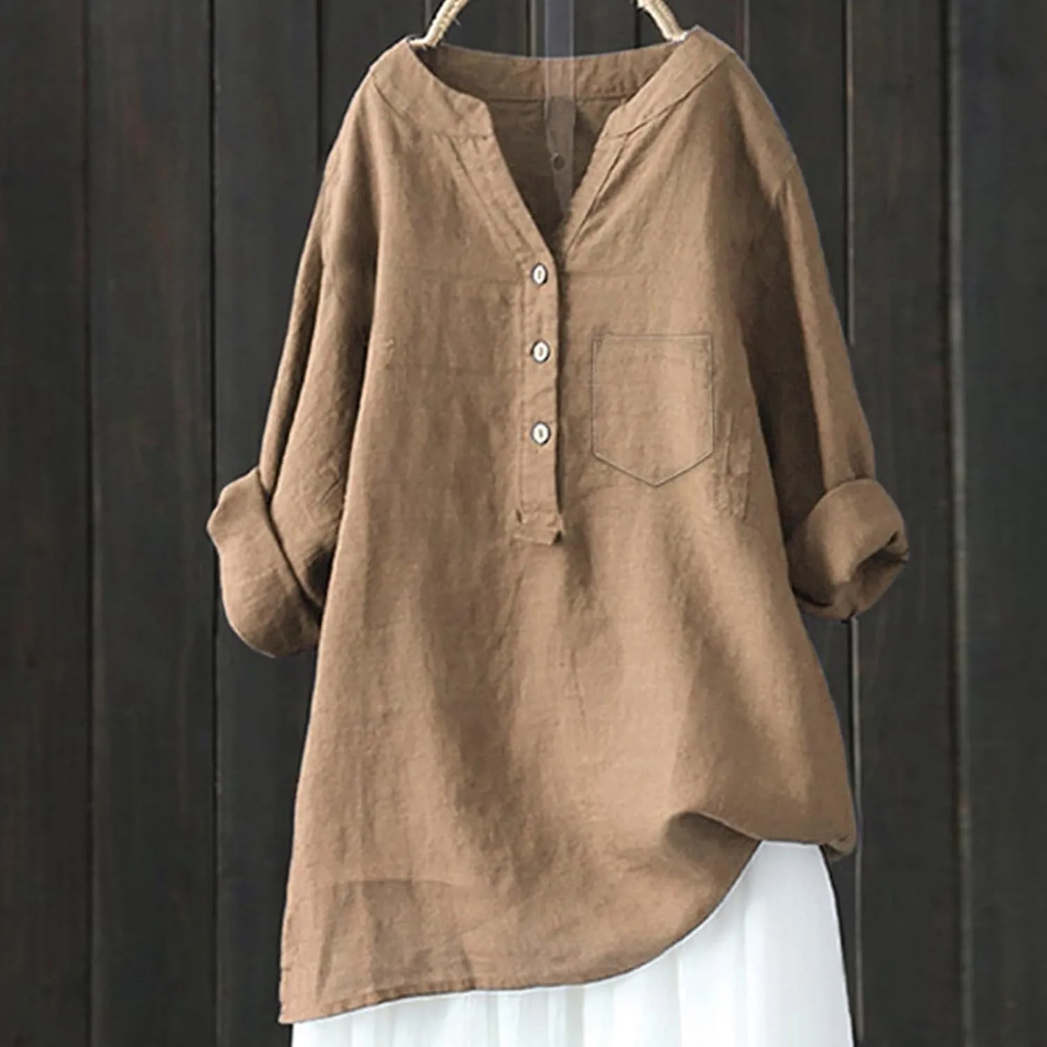 Women Short Sleeve Linen Shirts Casual V-Neck Comfy T Shirts Bohemian Boho Loose Summer Tshirt