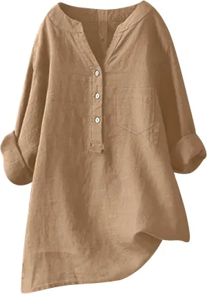 Women Short Sleeve Linen Shirts Casual V-Neck Comfy T Shirts Bohemian Boho Loose Summer Tshirt