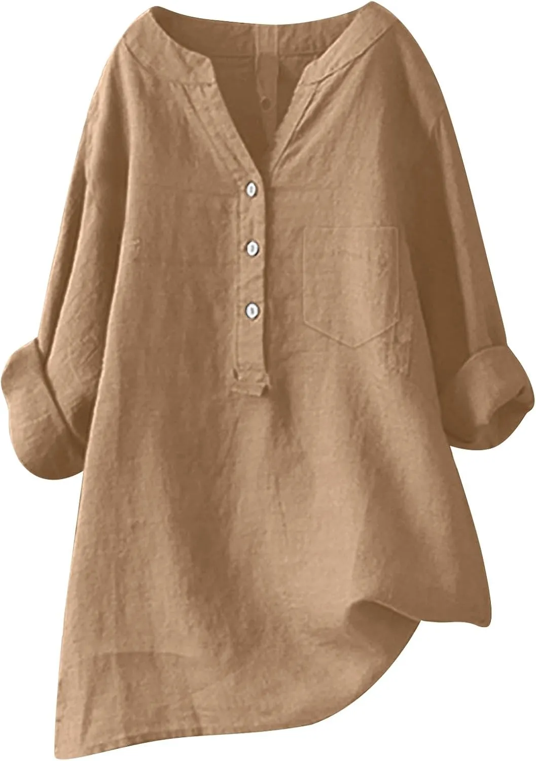 Women Short Sleeve Linen Shirts Casual V-Neck Comfy T Shirts Bohemian Boho Loose Summer Tshirt