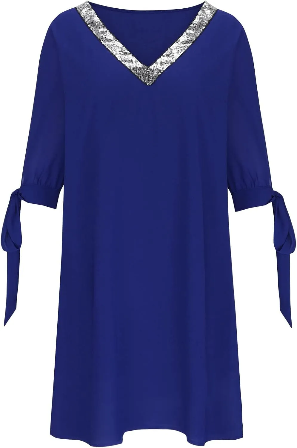 Women V Neck Dress Paillette Short Sleeve Bow Off Shoulder Dress Midi Dress Sequin Dress Suit Jacket Dress