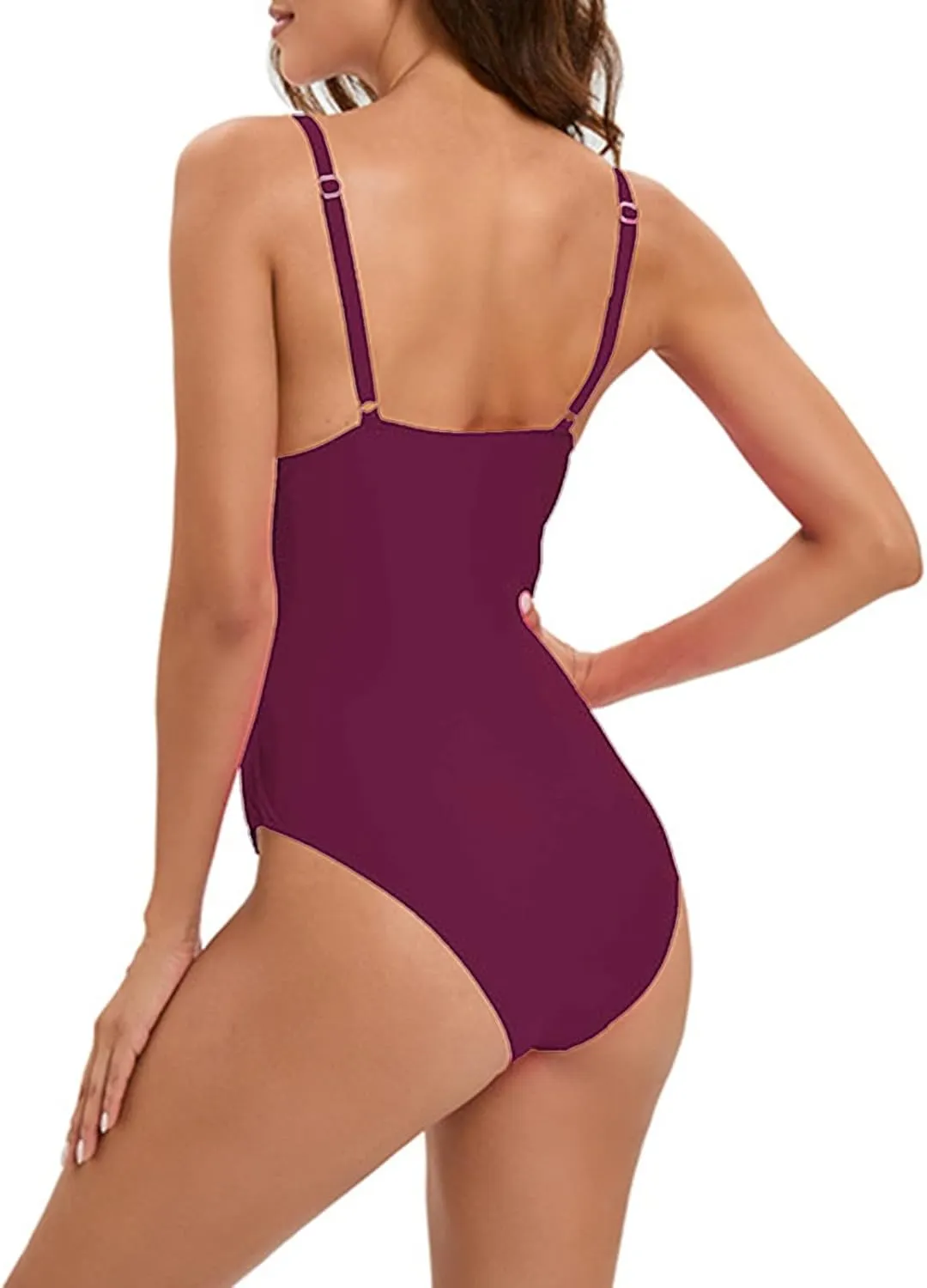 Women Vintage Ruched Push Up One Piece Swimsuit Tummy Control Bathing Suit Square Neck Swimwear High-Waisted Monokini