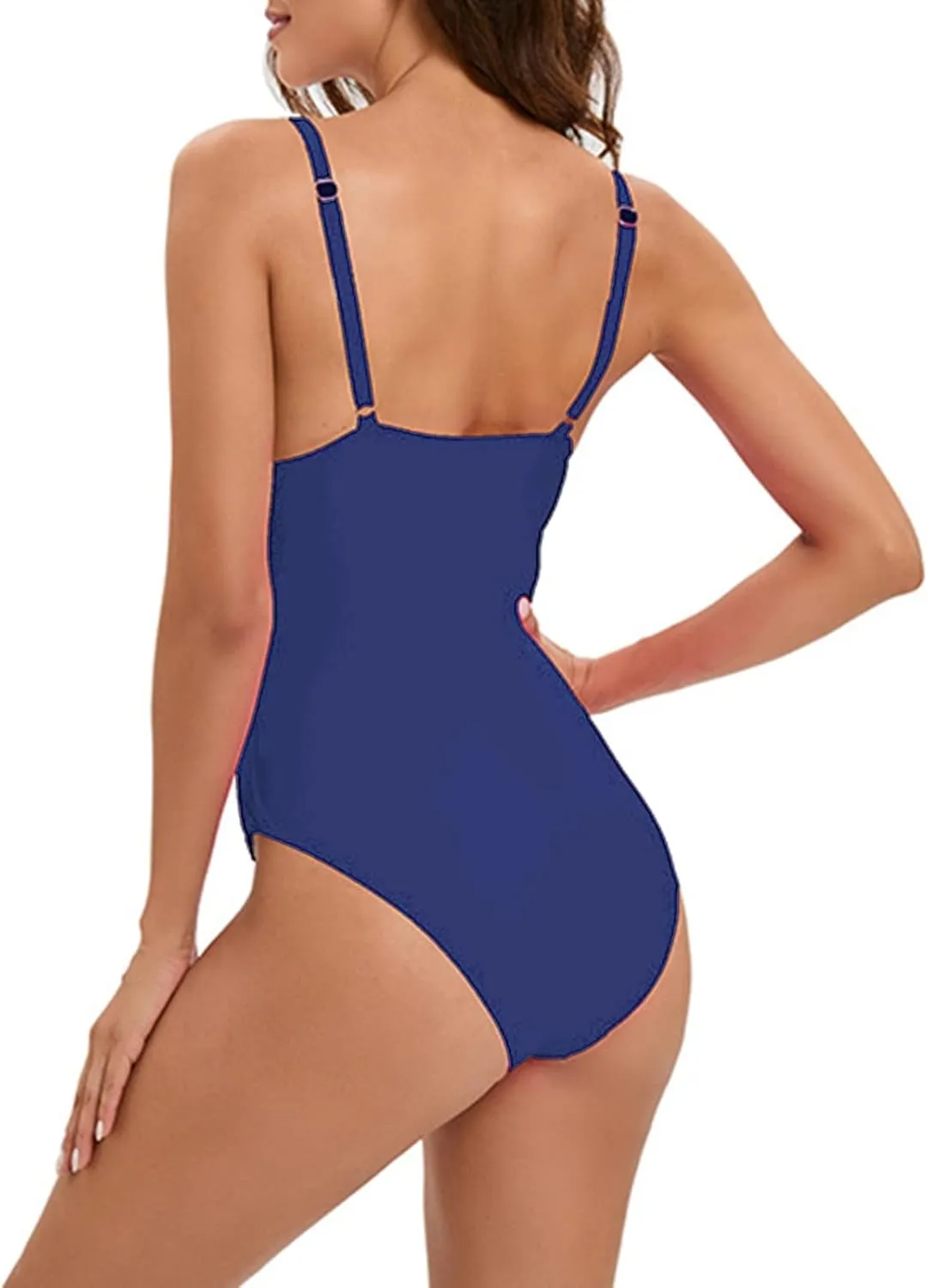 Women Vintage Ruched Push Up One Piece Swimsuit Tummy Control Bathing Suit Square Neck Swimwear High-Waisted Monokini
