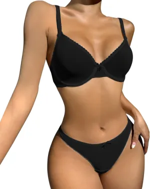 Womens 2 Pieces Lingerie Set Straps Bralette Mesh Underwear V Neck Corset Tops Nightwear 2 Piece Lace Bodydoll Lingerie Set with Underwired Bra and Panty Sets Sleepwear Nightwear Black
