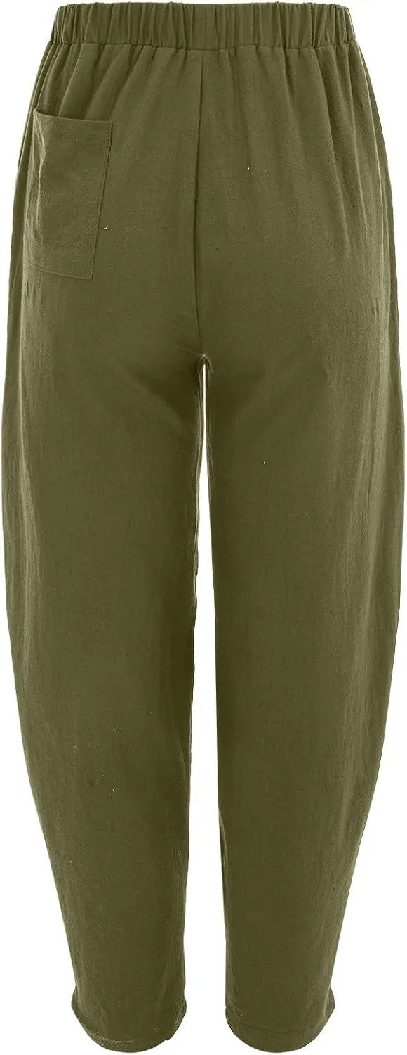 Women's Bottoms Pockets Long Pants Waist Casual Loose Trousers Pants Pants Yoga Sweatpants Women Sweatpants Cotton