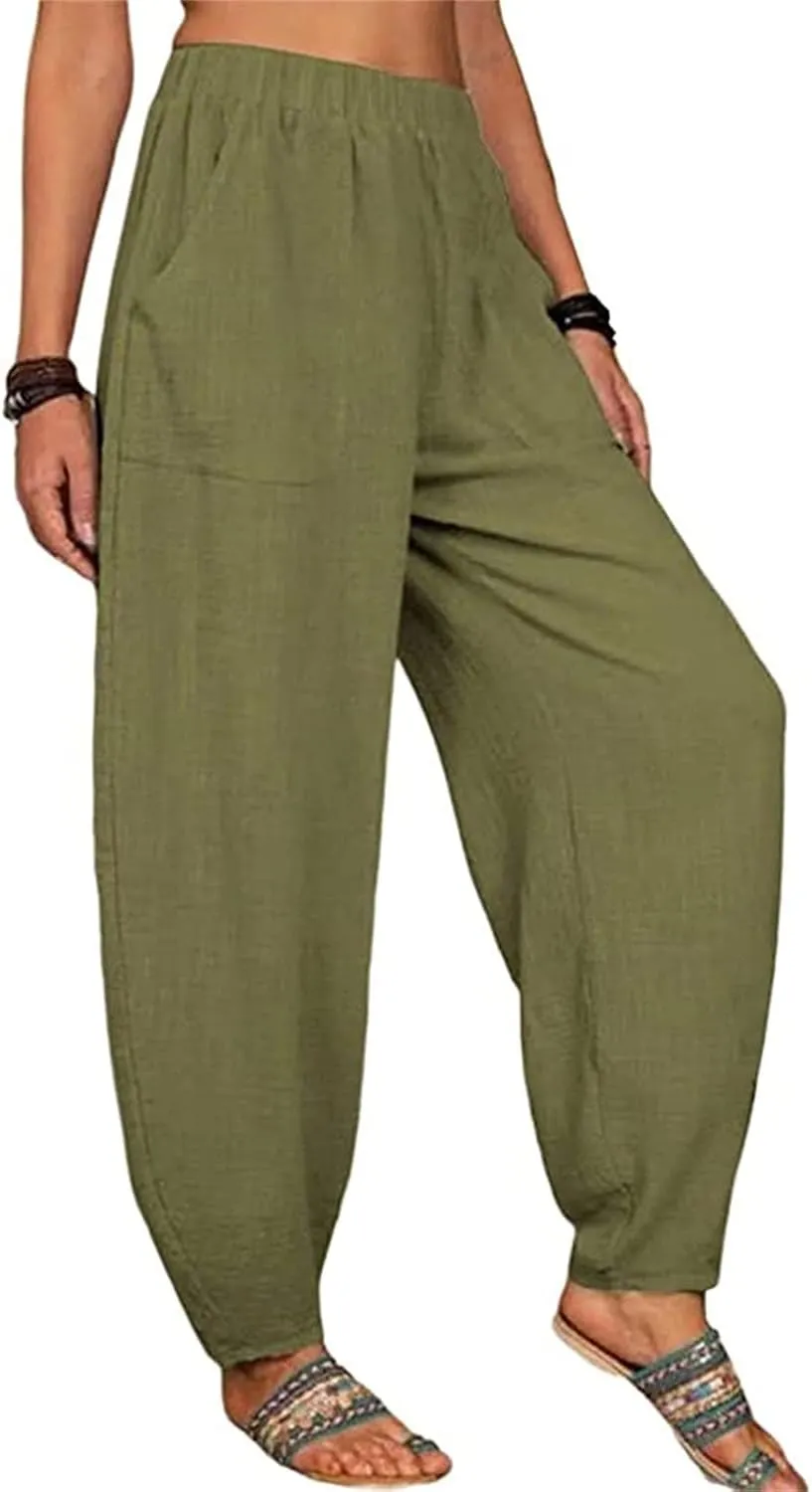 Women's Bottoms Pockets Long Pants Waist Casual Loose Trousers Pants Pants Yoga Sweatpants Women Sweatpants Cotton