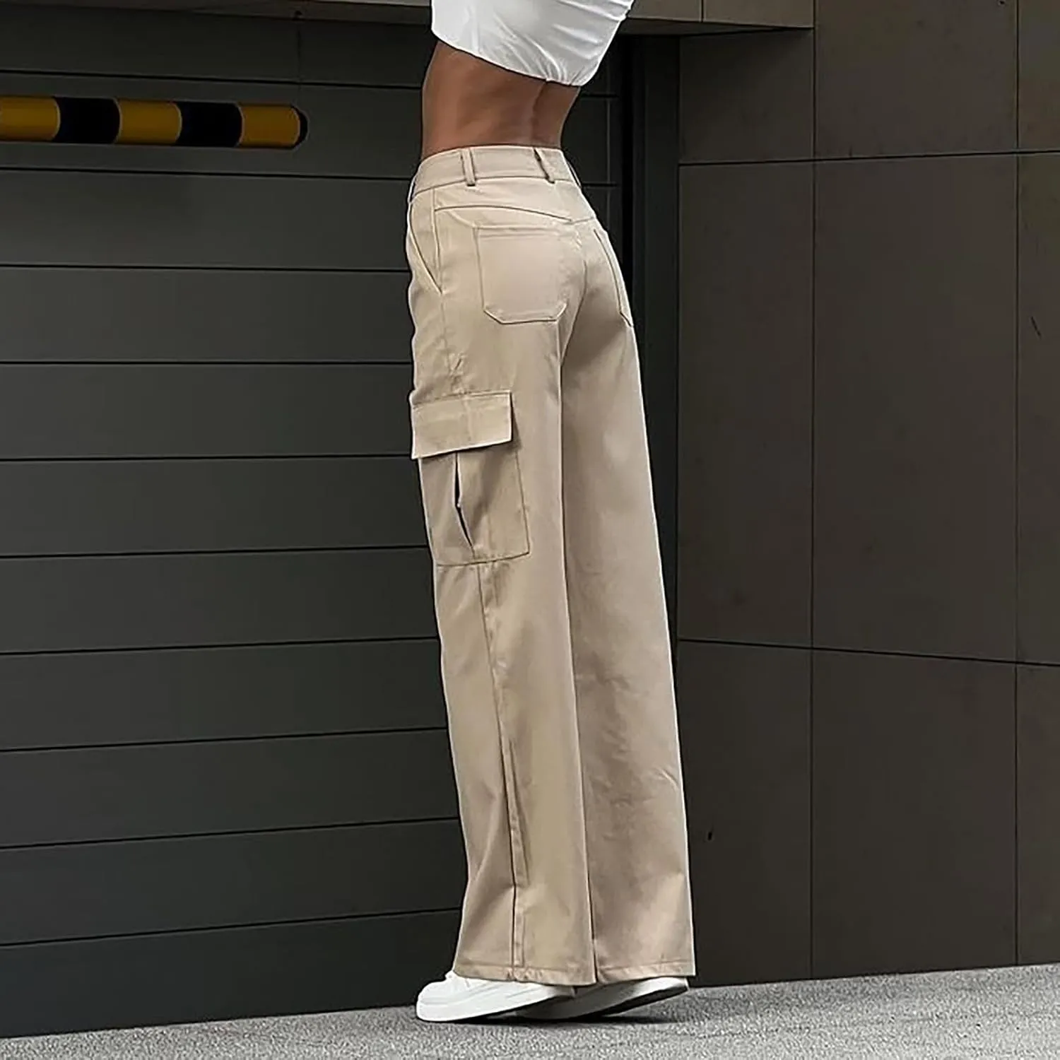 Women's Drawstring High Waist Cargo Pants Straight Leg Trousers Baggy Pants with Pockets Sweatpants Parachute Slacks
