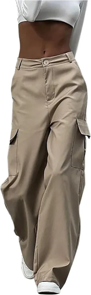 Women's Drawstring High Waist Cargo Pants Straight Leg Trousers Baggy Pants with Pockets Sweatpants Parachute Slacks