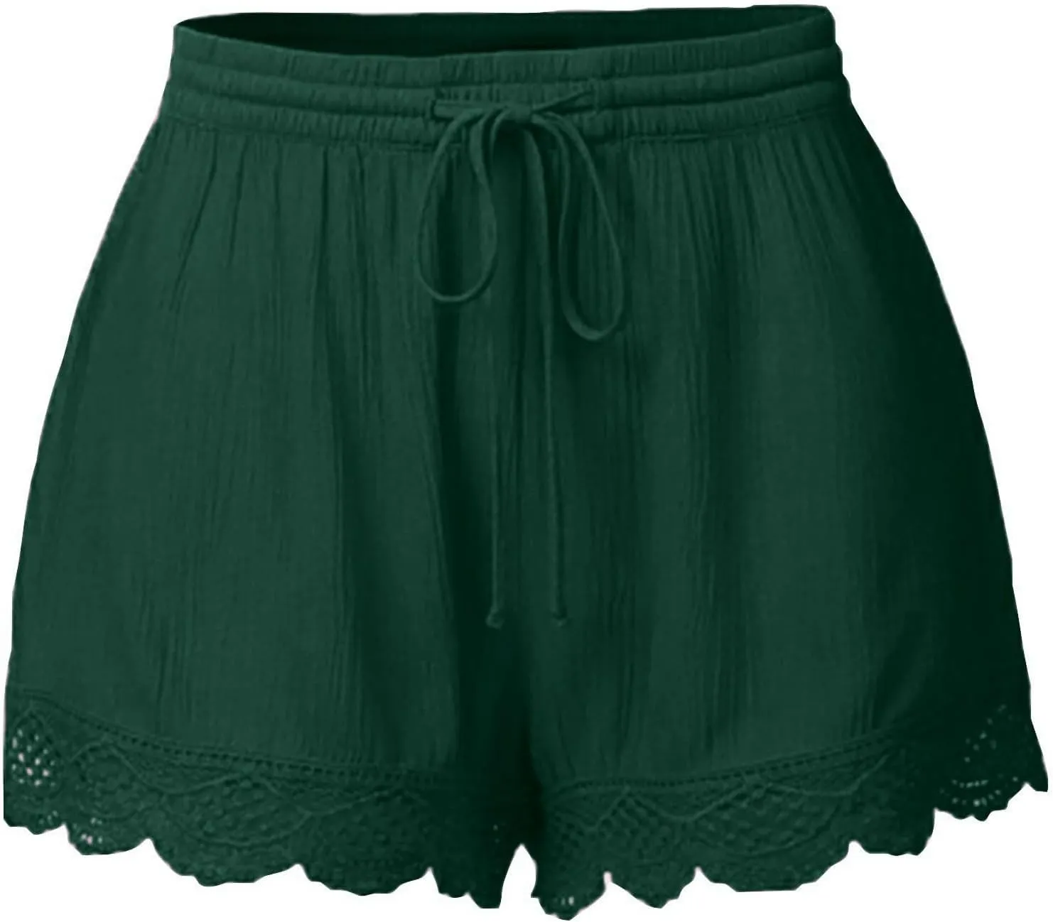 Womens Elastic Waist Lace Trim Shorts with Pockets Summer Casual High Waist Beach Lace Lounge Shorts Pants Plus Size