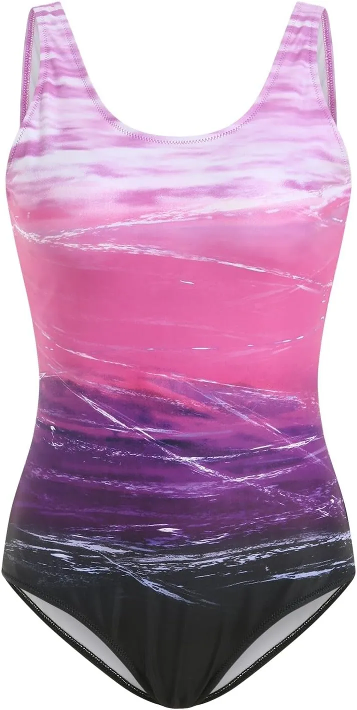 Women's Gradient One Piece Swimsuits Slim Fit Tummy Control Bathing Suits Sexy Backless Tankini Beach Bikini Swimwear