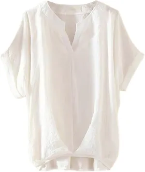 Women's Linen Shirts Summer Linen Bohemian Long Sleeve Tunic Tops Casual Loose Fit Basic Crewneck Tshirts