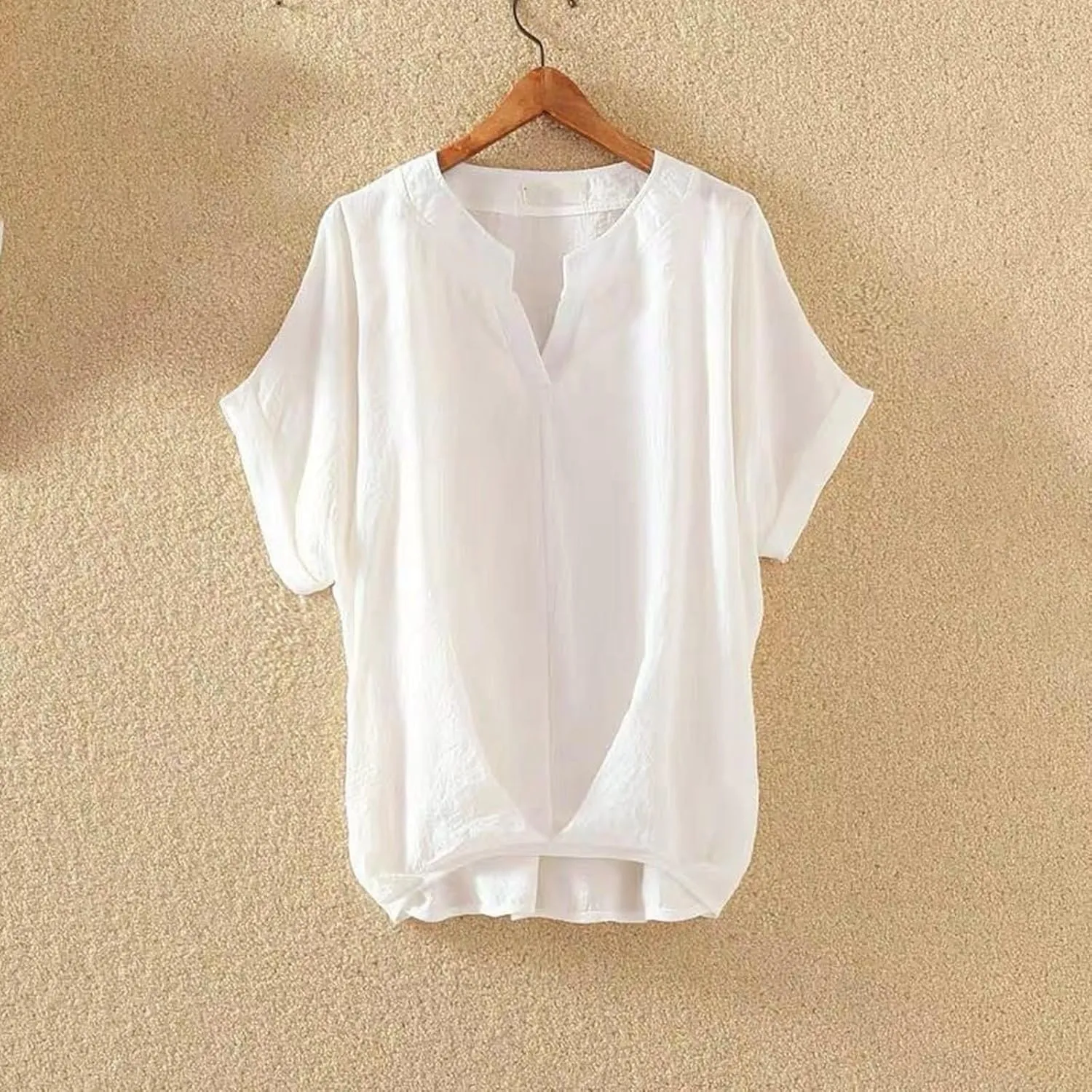 Women's Linen Shirts Summer Linen Bohemian Long Sleeve Tunic Tops Casual Loose Fit Basic Crewneck Tshirts