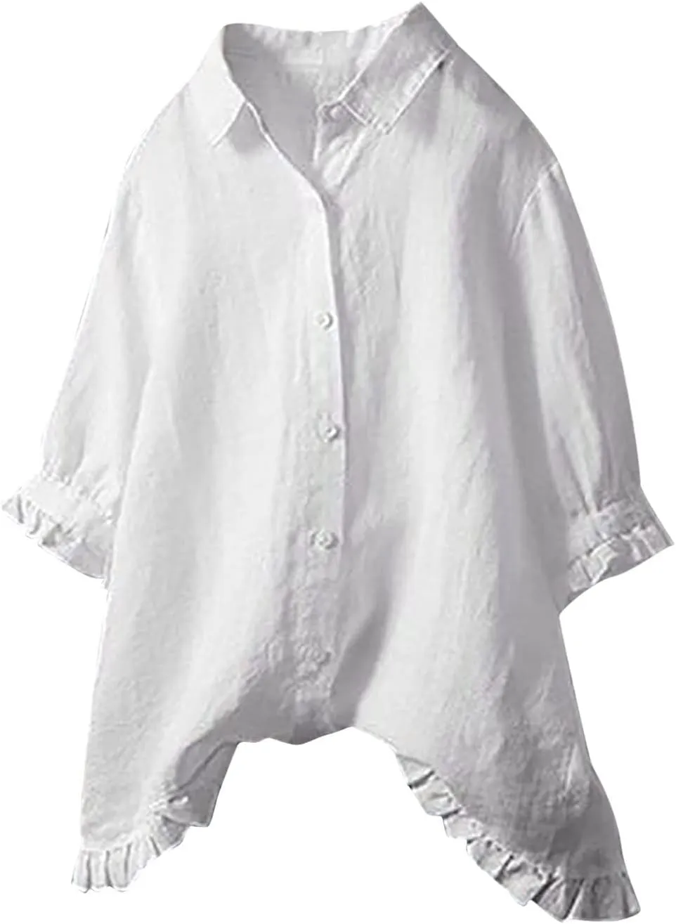 Women's Linen Shirts Summer Linen Solid Color Long Sleeve Tunic Tops Casual Plus Size Soft Crew Neck Tee Tops