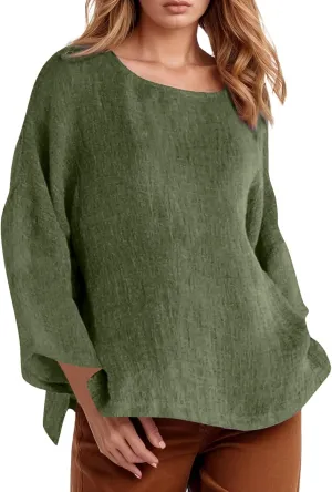 Women's Linen Shirts V Neck Button Blouse Plain Comfy Tee Top Short Sleeve Loose Fit Shirt