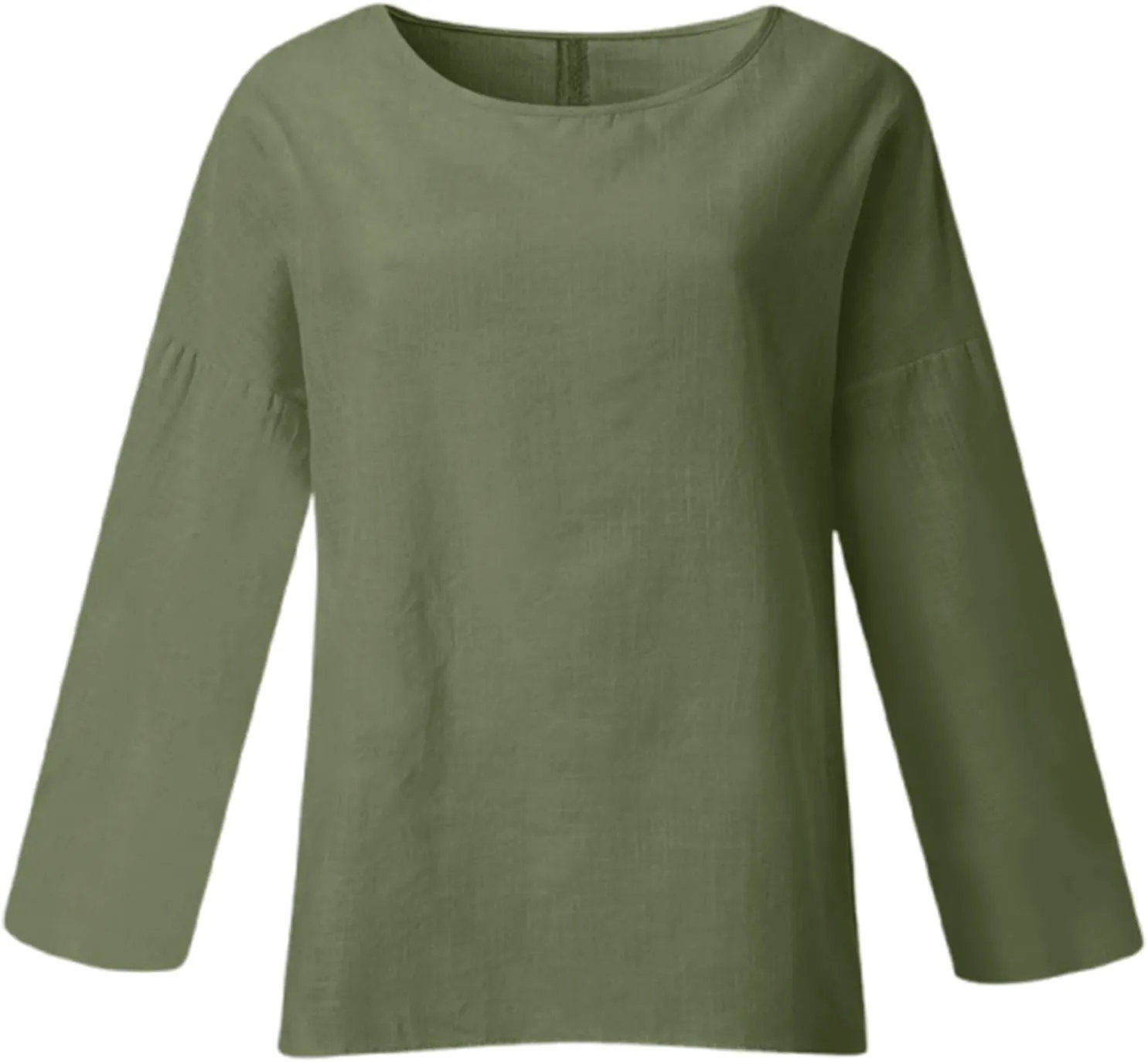 Women's Linen Shirts V Neck Button Blouse Plain Comfy Tee Top Short Sleeve Loose Fit Shirt