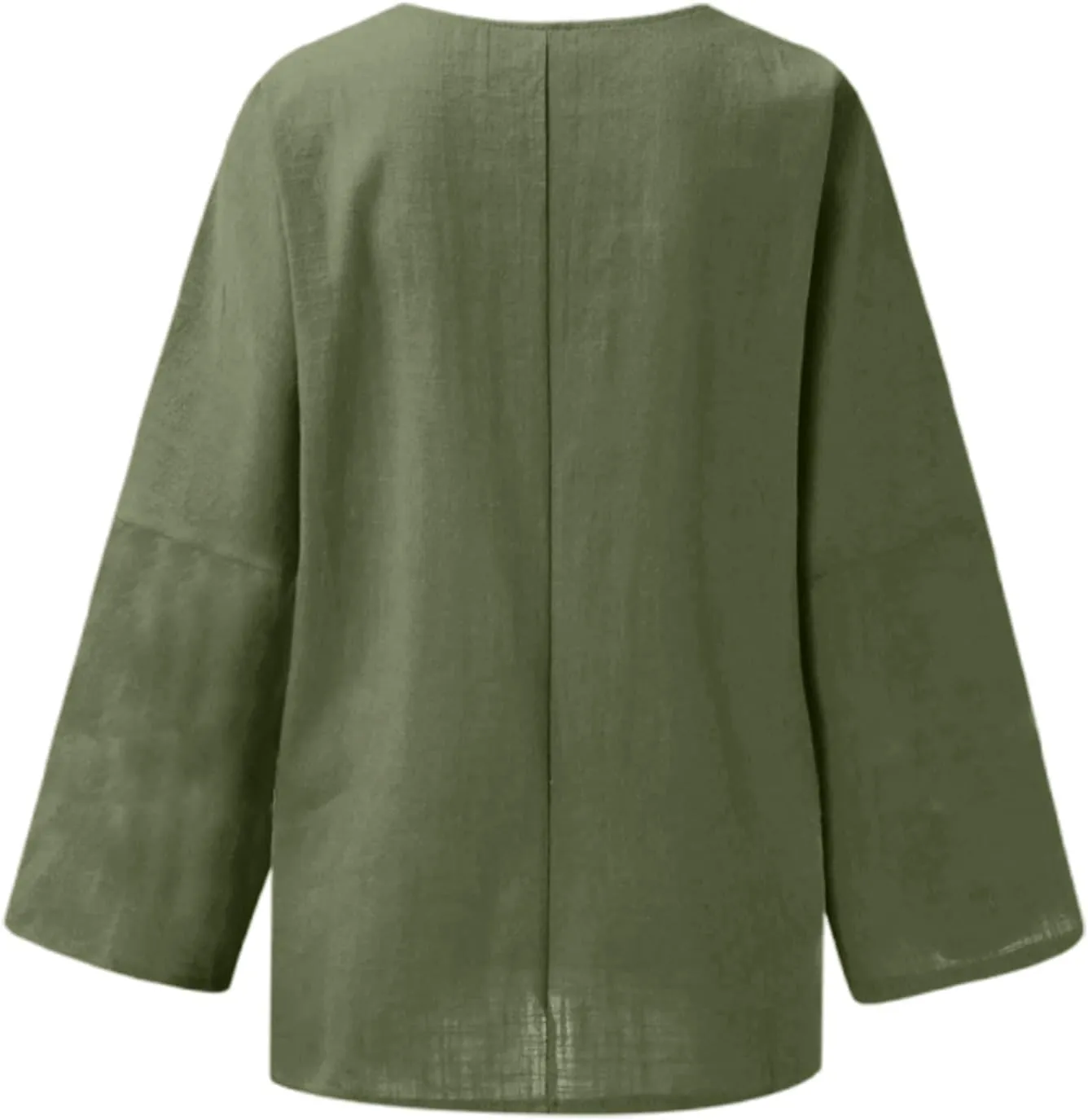 Women's Linen Shirts V Neck Button Blouse Plain Comfy Tee Top Short Sleeve Loose Fit Shirt