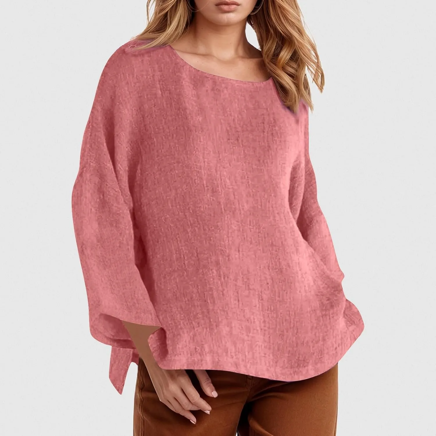 Womens Linen Shirts V Neck Buttons Blouse Solid Color Fashion Tshirts Short Sleeve Loose Tunic Tops