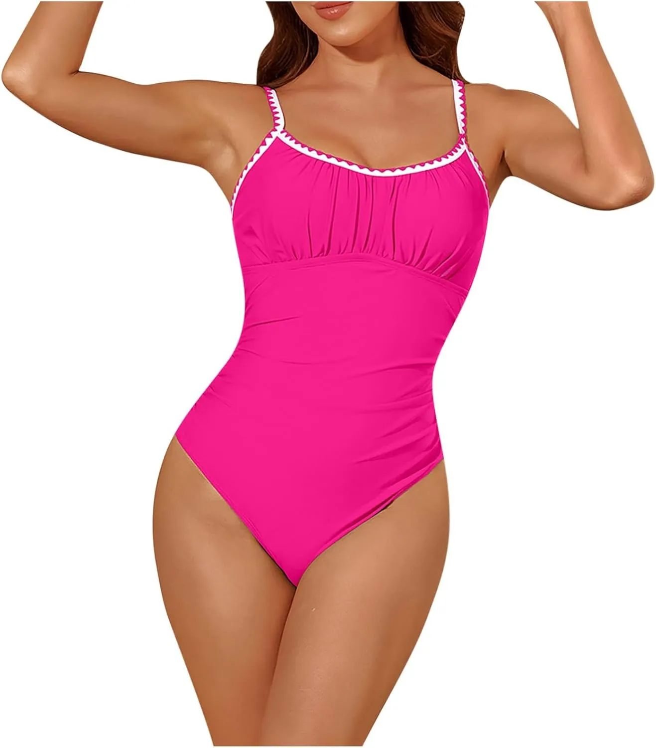 Womens One Piece Swimsuits Push Up Slimming Tummy Control Bathing Suits Wave Trim Spaghetti Straps Cute Swimwear 2025