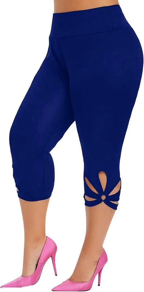 Womens Plus Size Capri Leggings Loose High Elastic Waisted Capris Causal Athletic Yoga Workout Pants Shorts