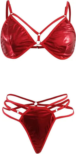 Women's Plus Size Punk Full Body Harness Lingerie Strappy Bralette Bra and Panty Adjustable Buckle Goth Club Rave Wear