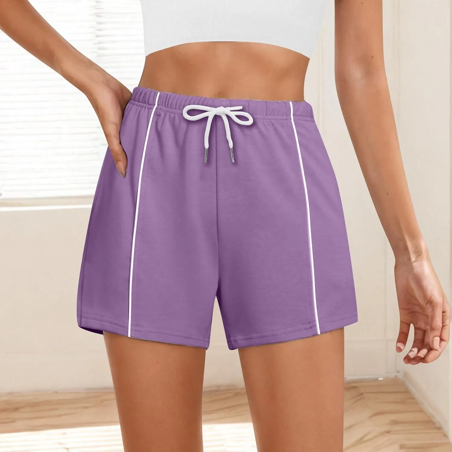 Womens Pocket Drawstring Shorts 5 Inch Summer High Waisted Yoga Shorts Bottoms Workout Pants Gym Training Sweat Pants