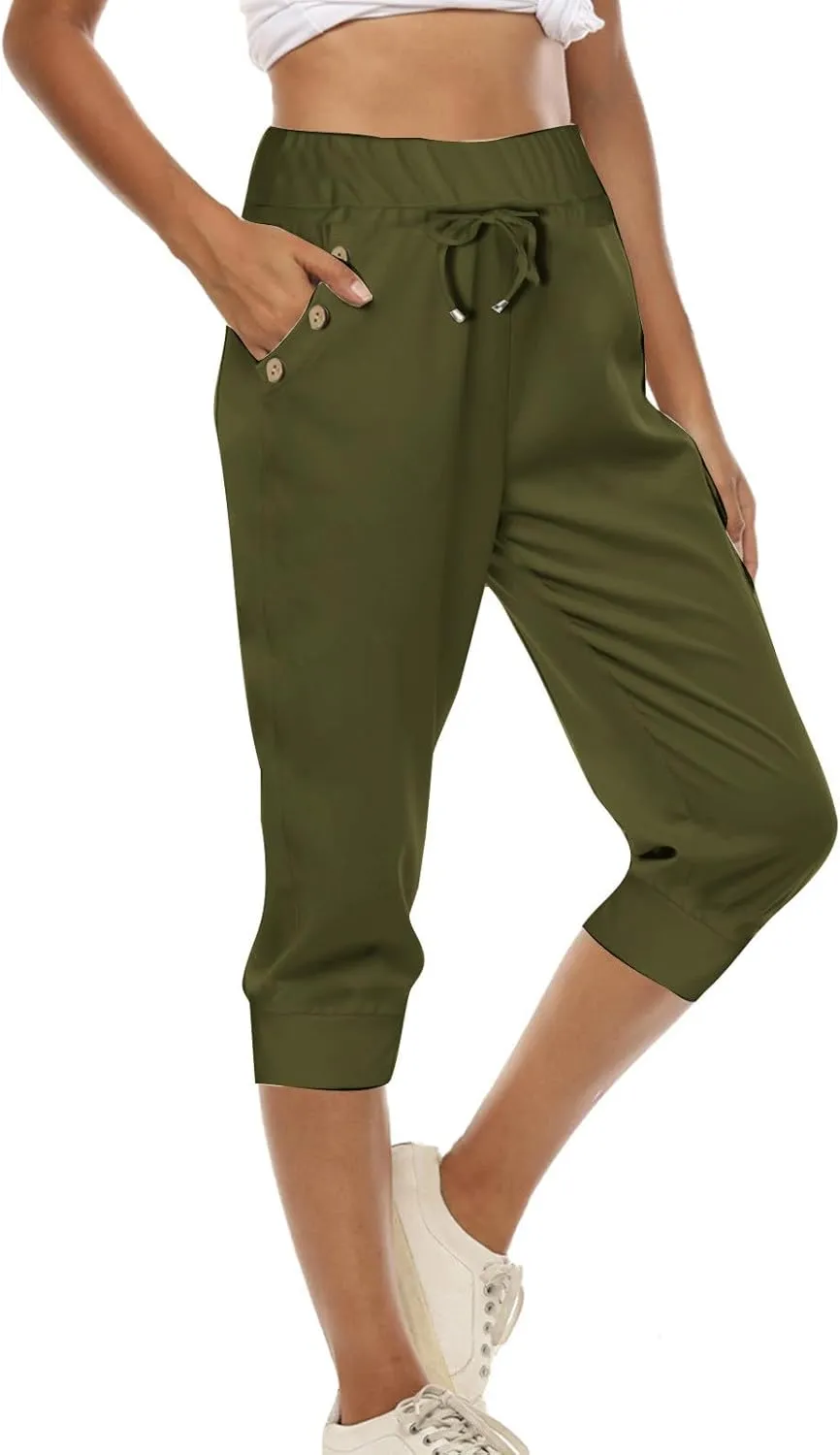 Women's Straight Leg Cropped Pants with Pocket Jogger Track Cuff Sweatpants Drawstring Workout Causal Lounge Pants
