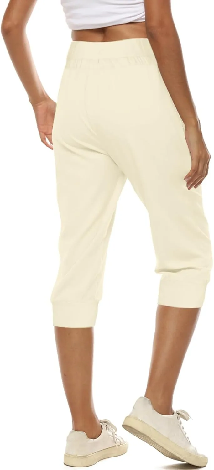Women's Straight Leg Cropped Pants with Pocket Jogger Track Cuff Sweatpants Drawstring Workout Causal Lounge Pants