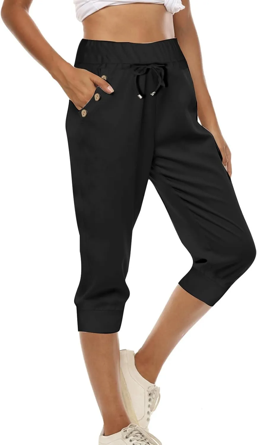 Women's Straight Leg Cropped Pants with Pocket Jogger Track Cuff Sweatpants Drawstring Workout Causal Lounge Pants