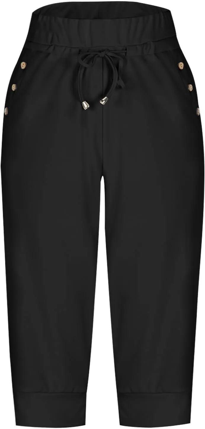 Women's Straight Leg Cropped Pants with Pocket Jogger Track Cuff Sweatpants Drawstring Workout Causal Lounge Pants