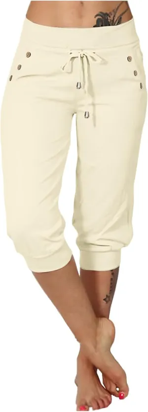 Women's Straight Leg Cropped Pants with Pocket Jogger Track Cuff Sweatpants Drawstring Workout Causal Lounge Pants