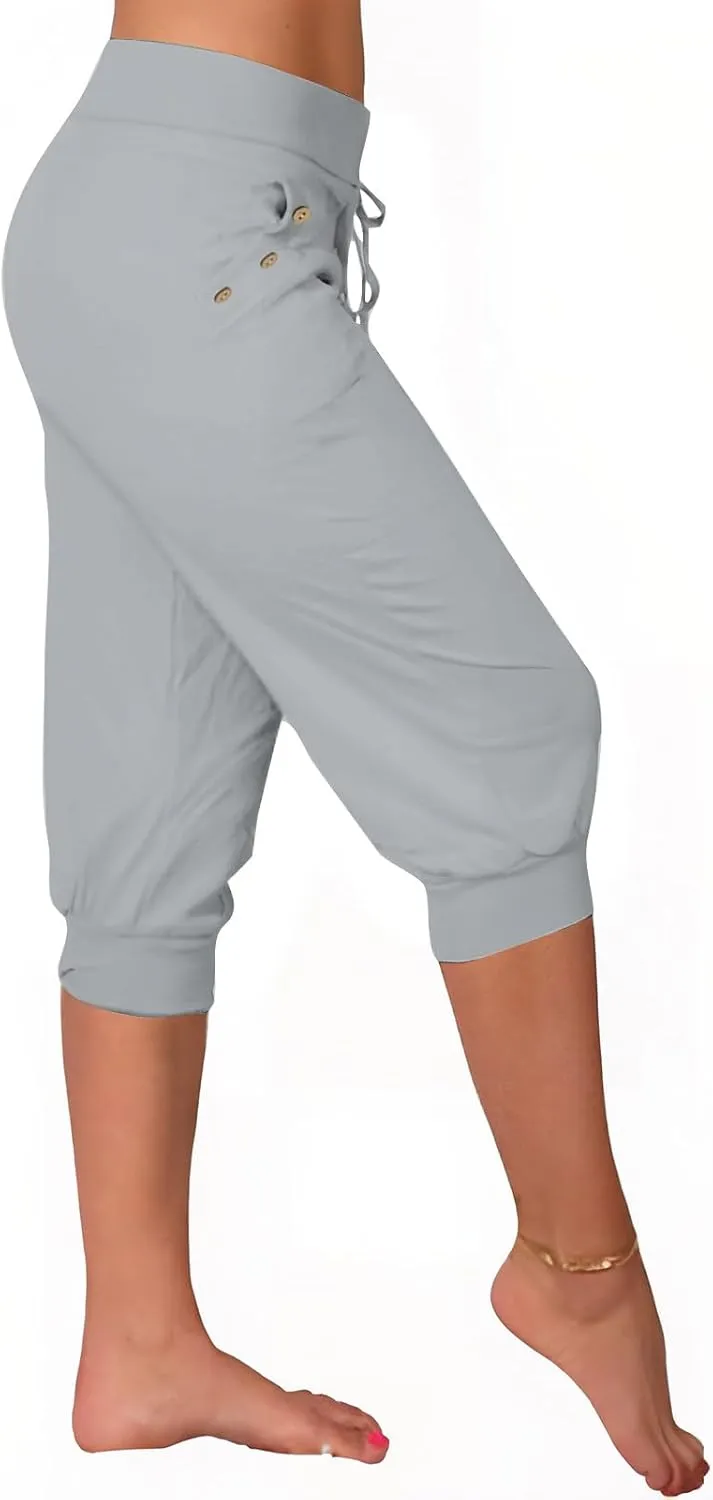 Women's Straight Leg Cropped Pants with Pocket Jogger Track Cuff Sweatpants Drawstring Workout Causal Lounge Pants