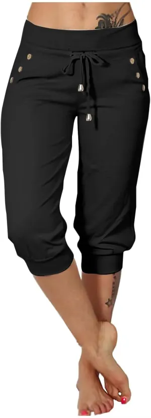 Women's Straight Leg Cropped Pants with Pocket Jogger Track Cuff Sweatpants Drawstring Workout Causal Lounge Pants