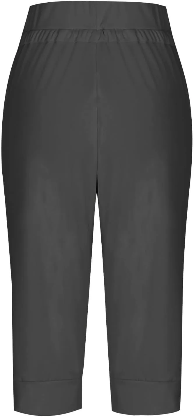 Women's Straight Leg Cropped Pants with Pocket Jogger Track Cuff Sweatpants Drawstring Workout Causal Lounge Pants