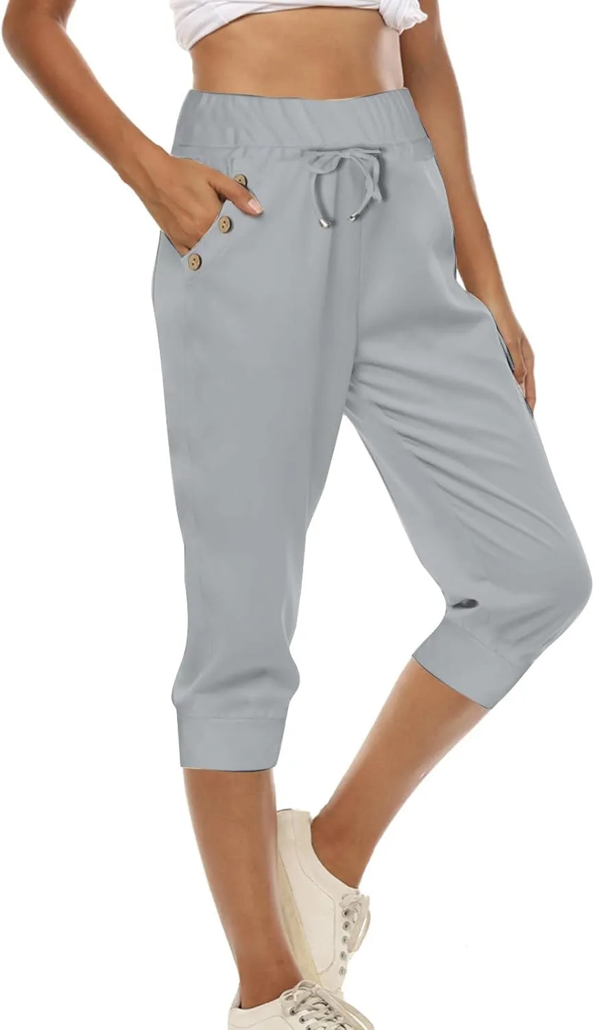 Women's Straight Leg Cropped Pants with Pocket Jogger Track Cuff Sweatpants Drawstring Workout Causal Lounge Pants