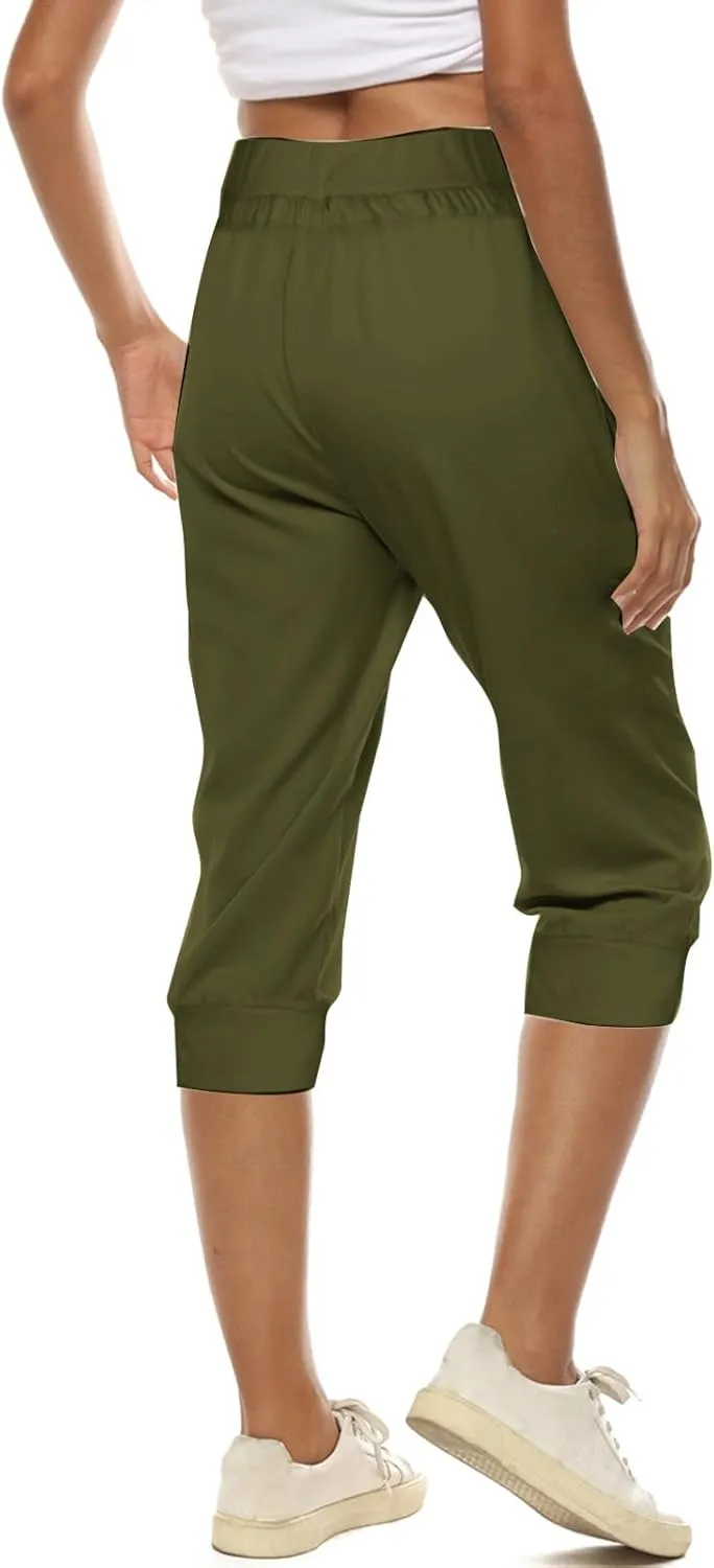 Women's Straight Leg Cropped Pants with Pocket Jogger Track Cuff Sweatpants Drawstring Workout Causal Lounge Pants