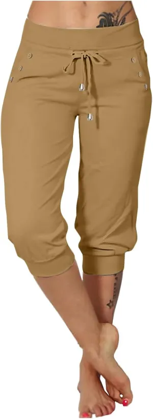 Women's Straight Leg Cropped Pants with Pocket Jogger Track Cuff Sweatpants Drawstring Workout Causal Lounge Pants