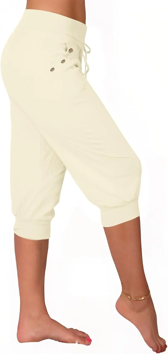 Women's Straight Leg Cropped Pants with Pocket Jogger Track Cuff Sweatpants Drawstring Workout Causal Lounge Pants