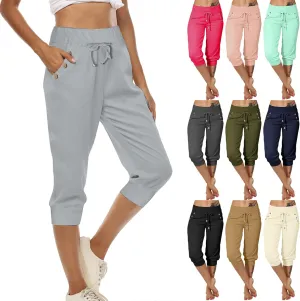 Women's Straight Leg Cropped Pants with Pocket Jogger Track Cuff Sweatpants Drawstring Workout Causal Lounge Pants