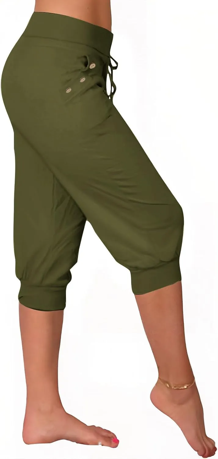 Women's Straight Leg Cropped Pants with Pocket Jogger Track Cuff Sweatpants Drawstring Workout Causal Lounge Pants