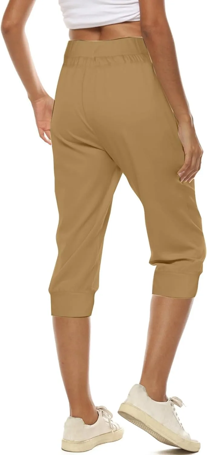 Women's Straight Leg Cropped Pants with Pocket Jogger Track Cuff Sweatpants Drawstring Workout Causal Lounge Pants