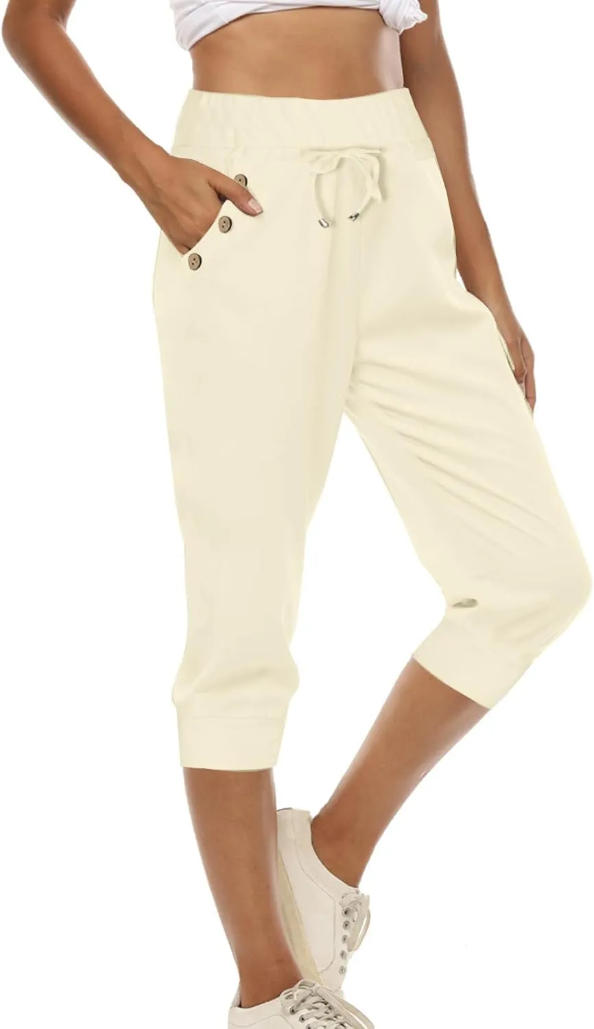 Women's Straight Leg Cropped Pants with Pocket Jogger Track Cuff Sweatpants Drawstring Workout Causal Lounge Pants