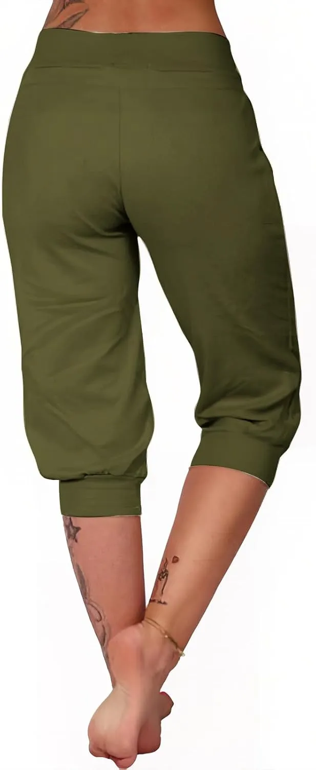 Women's Straight Leg Cropped Pants with Pocket Jogger Track Cuff Sweatpants Drawstring Workout Causal Lounge Pants