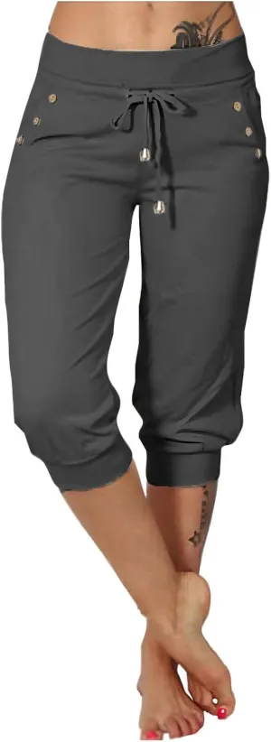 Women's Straight Leg Cropped Pants with Pocket Jogger Track Cuff Sweatpants Drawstring Workout Causal Lounge Pants