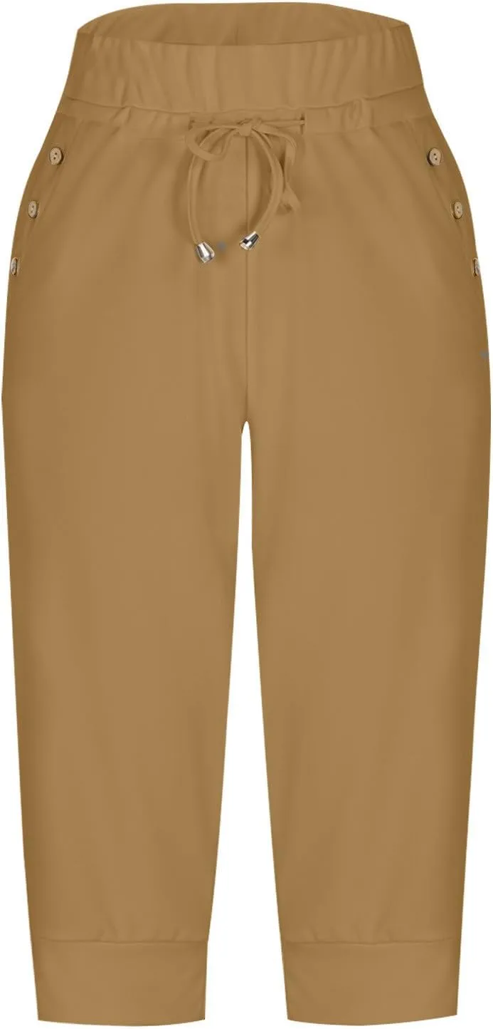 Women's Straight Leg Cropped Pants with Pocket Jogger Track Cuff Sweatpants Drawstring Workout Causal Lounge Pants
