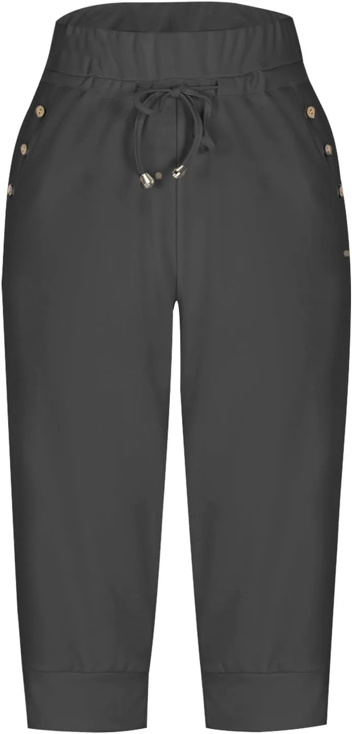 Women's Straight Leg Cropped Pants with Pocket Jogger Track Cuff Sweatpants Drawstring Workout Causal Lounge Pants