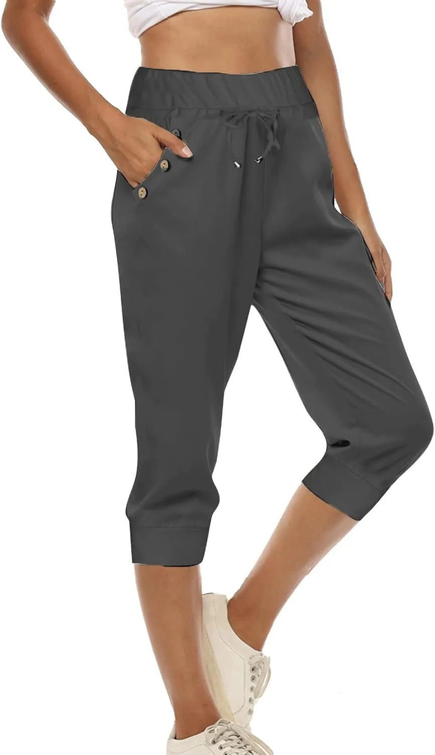 Women's Straight Leg Cropped Pants with Pocket Jogger Track Cuff Sweatpants Drawstring Workout Causal Lounge Pants