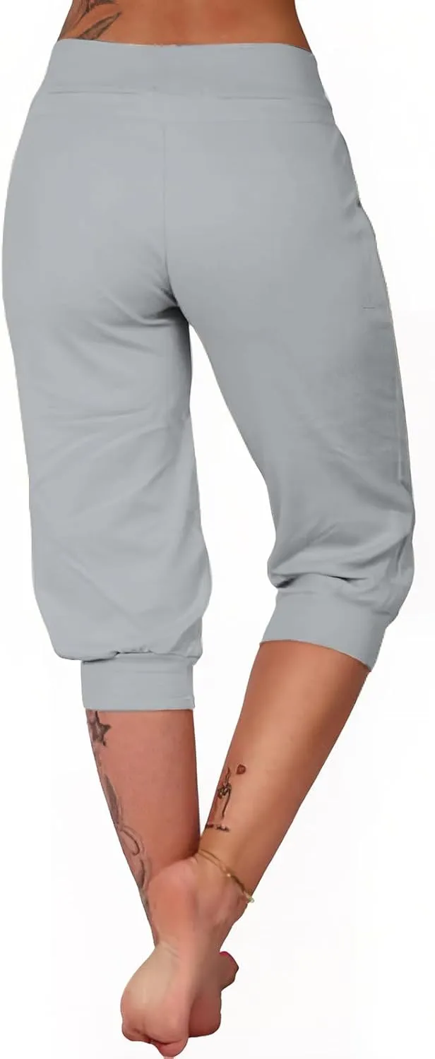 Women's Straight Leg Cropped Pants with Pocket Jogger Track Cuff Sweatpants Drawstring Workout Causal Lounge Pants