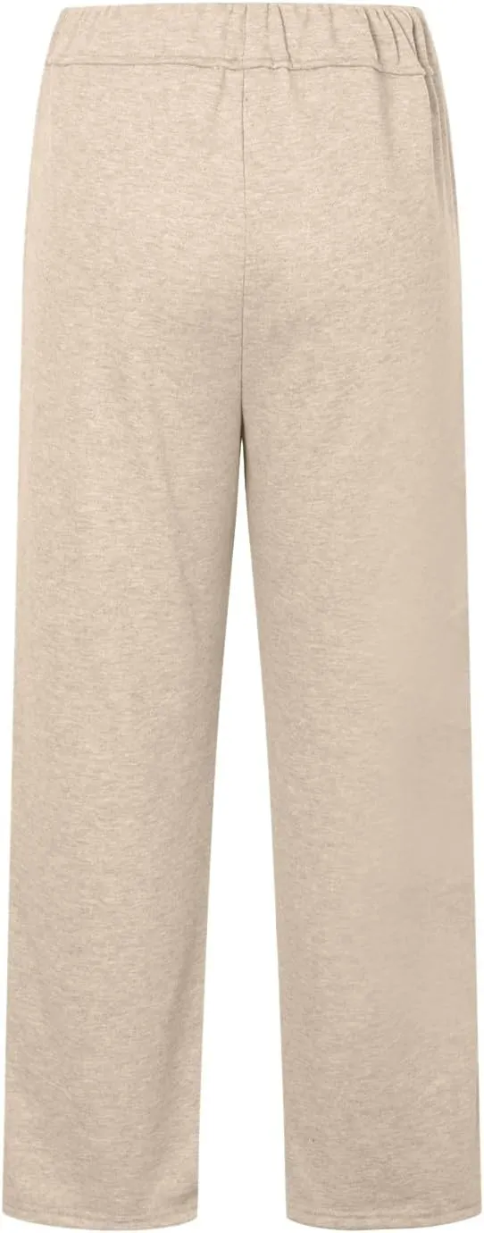 Womens Sweatpants High Waist Baggy Lounge Pants Fleece Lined Wide Leg Drawstring Athletic Joggers with Pockets