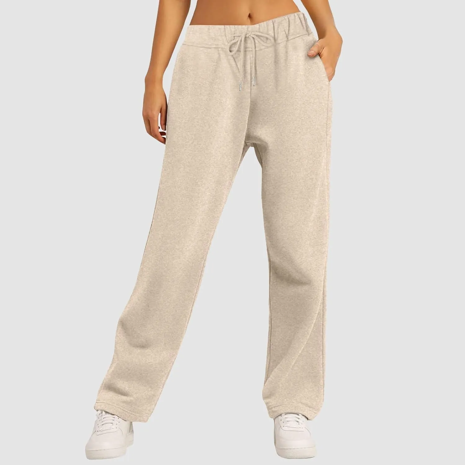 Womens Sweatpants High Waist Baggy Lounge Pants Fleece Lined Wide Leg Drawstring Athletic Joggers with Pockets