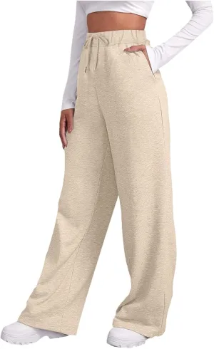 Womens Sweatpants High Waist Baggy Lounge Pants Fleece Lined Wide Leg Drawstring Athletic Joggers with Pockets